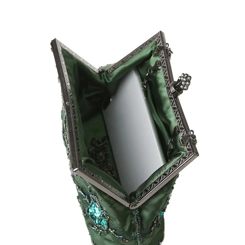 Womens Vintage Floral Beaded Rhinestone Embroidery Clutch Sequin Crossbody Bag E - Picture 6 of 7